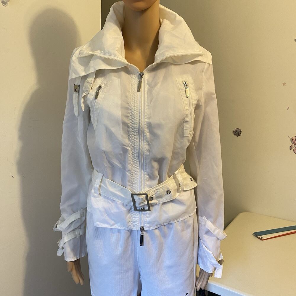 Apart Biker Parachute Jacket Windbreaker Ivory Tie-Belt Woman's Size 2 Full Zip - Picture 7 of 11